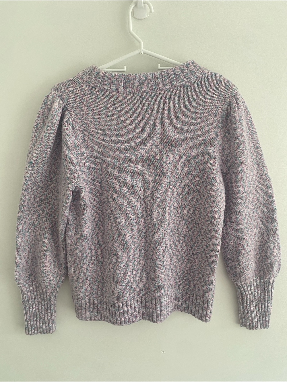 GAP Crew Neck Puff Sleeve Soft Cotton Blend Purple Marle Teal Sweater Pullover M - Picture 4 of 9